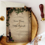 Vignoble rustique Faire-part de mariage<br><div class="desc">Si vous tenez votre mariage ou réception dans une cave, cette invitation à la cave rustique est idéale. Avec un papier parchemin faux vieilli, il crée un look traditionnel. Des vignes serrent le cadre d'une bouteille et d'un verre de vin rouge ci-dessous. Si un mariage de destination au pays viticole...</div>