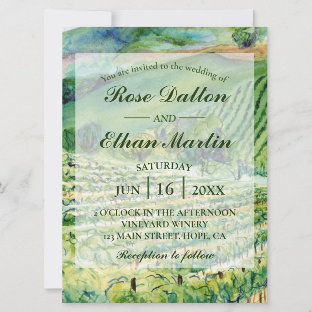 Vignoble Vignoble Aquarelle Mariage Invitations (Devant)