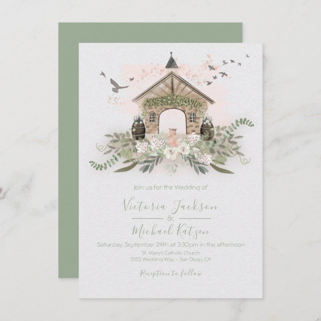 Vignoble Vineyard Stone Lieu de mariage invitation (Devant / Derrière)