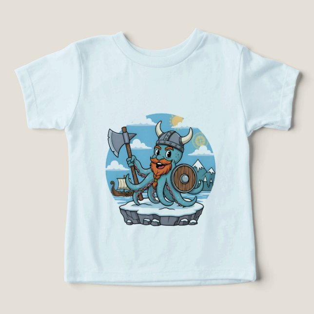 Viking Octopus Cartoon Funny Babies Cute Skyblue (Design Recto)