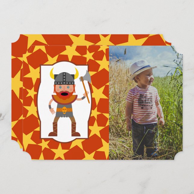 Viking Warrior Boy Birthday Party photo Invitation (Devant / Derrière)