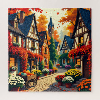 Village d'Automne & Charrette de Fleurs Puzzle