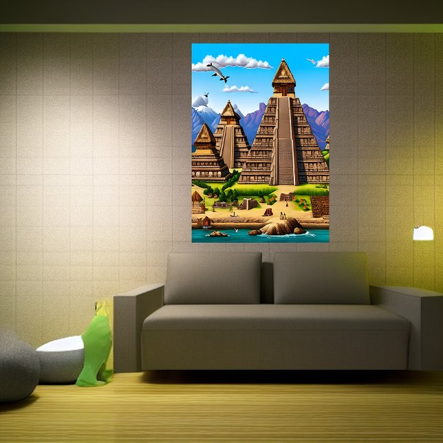Village d'Aztec près d'une rivière | AI Art Poster (Créateur téléchargé)
