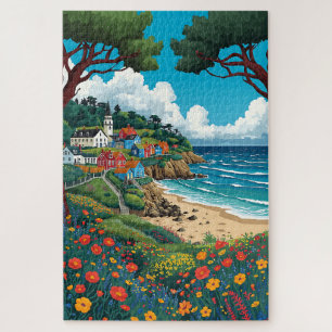Village de bord de mer coloré Puzzle