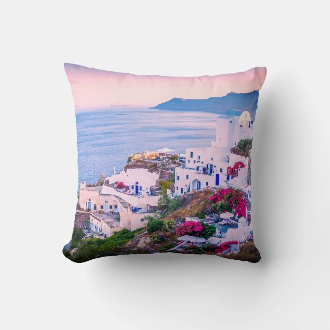 Village de bord de mer en Grèce Coussin de jet (Recto)