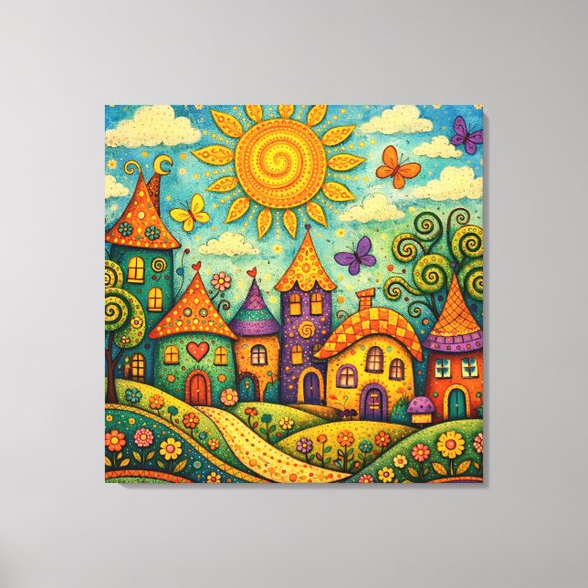 Village de Conte de Fées Fantaisiste sur Toile Col (Recto)