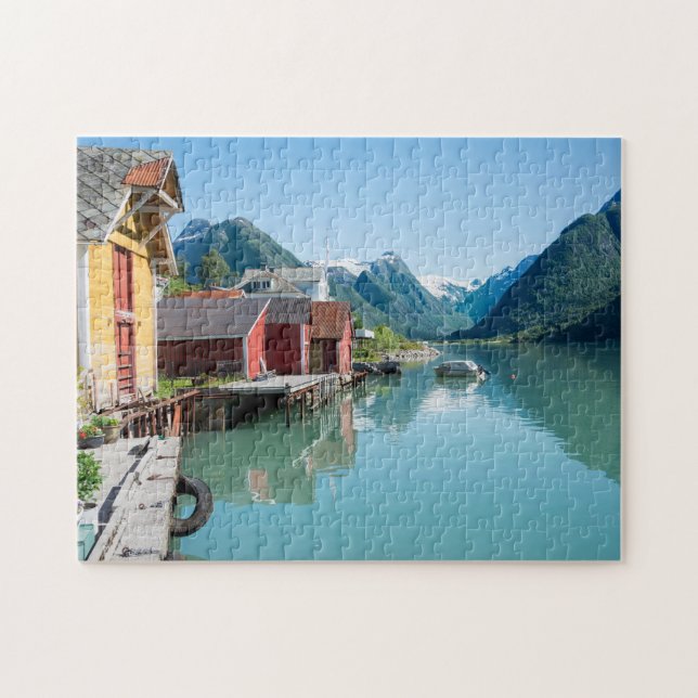 Village de Fjærland et un fjord dans le puzzle de (Horizontal)