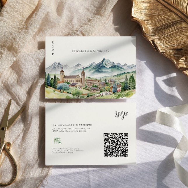 Village de montagne | QR Code Mariage RSVP (Créateur téléchargé)