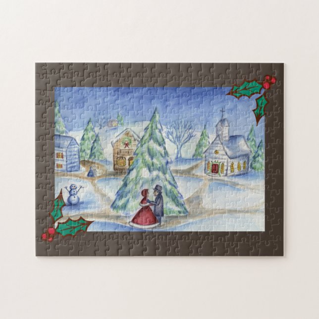 Village de Noël Puzzle à l'ancienne  (Horizontal)