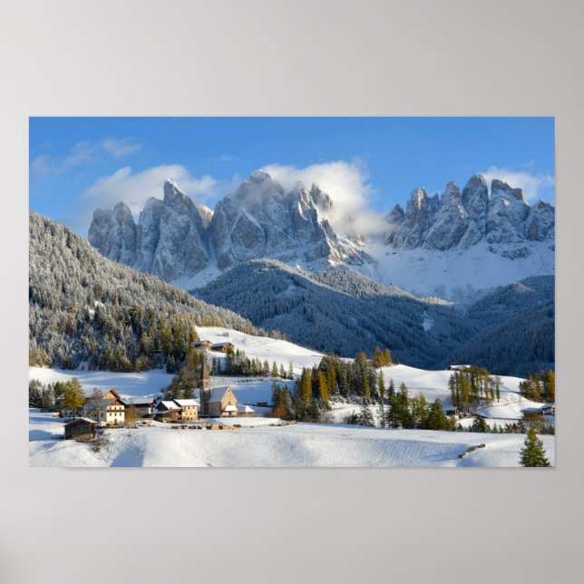 Village des Dolomites en affiche d'hiver (Devant)
