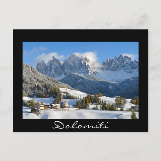 Village des Dolomites en hiver carte postale en te (Devant)