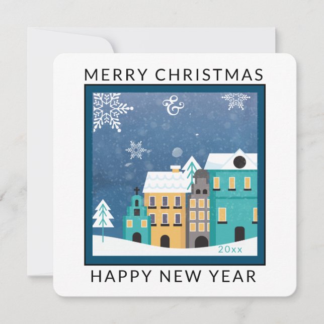 Village d'hiver avec neige | Carte de Noël (Devant)