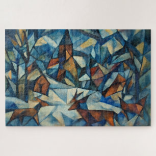 Village d'hiver cubiste expressionniste Puzzle
