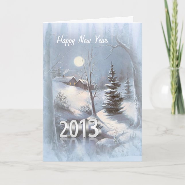 Village d'hiver dans la carte de la nouvelle année (Devant)