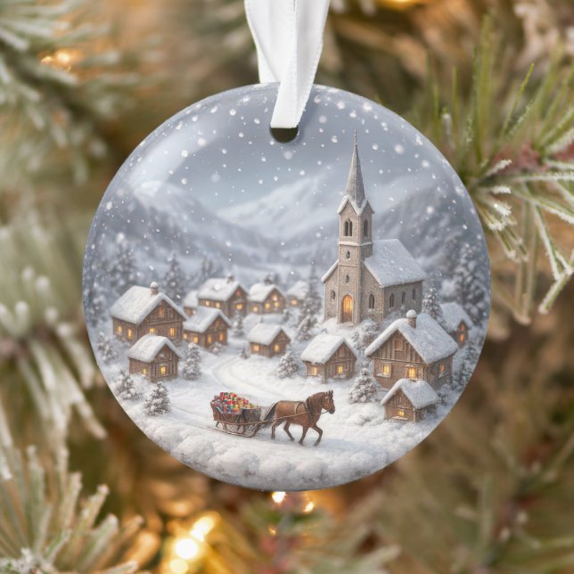Village d'hiver dans une vallée de montagne (Arbre)