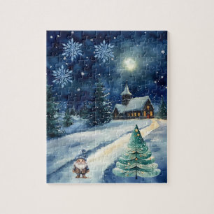 Village d'hiver et Gnome Jigsaw Puzzle
