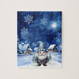 Village d'hiver et Gnome Jigsaw Puzzle
