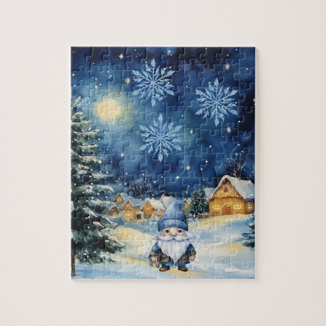 Village d'hiver et Gnome Jigsaw Puzzle (Vertical)