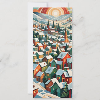 village d'hiver sous la neige vintage