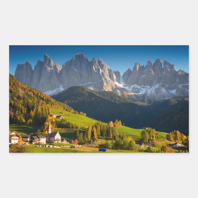 Village Dolomites en automne autocollant rectangul (Devant)