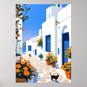 Village grec de Santorin - Art mural d'une allée b