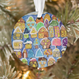 Village hivernal fantaisiste Art populaire Acryliq