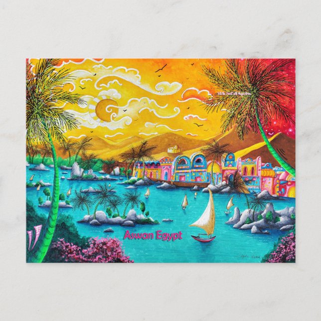 Village nubien Assouan Égypte Carte postale Art Po (Devant)