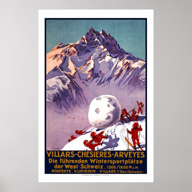 Villars, Suisse, Poster Vintage voyage (Devant)