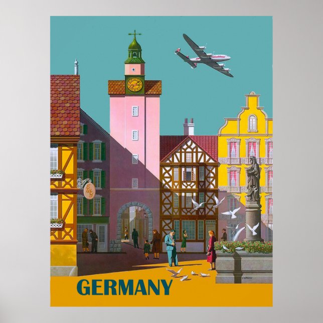 Ville allemande, affiche de publicité aérienne vin (Devant)