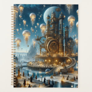 Ville ancienne futuriste Steampunk avec méduses