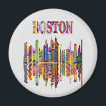 Ville colorée de Boston Magnet<br><div class="desc">Ce design cool de Boston skyline est le cadeau parfait pour tous ceux qui aiment American City Massachusetts. Vous serez sûr d'obtenir beaucoup de sourires et de compliments pour montrer le design unique de cet amoureux de la ville de Boston. Funny City Boston avec design de style vintage caractéristiques de...</div>