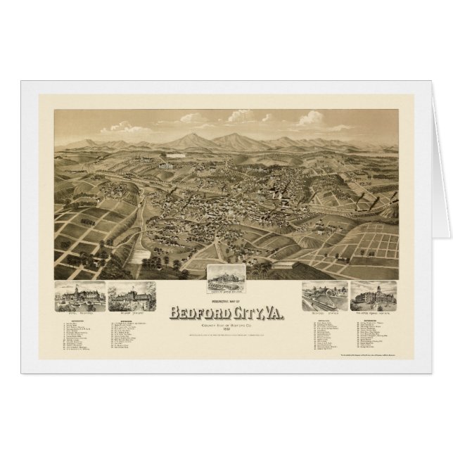 Ville de Bedford, carte panoramique de VA - 1891 (Devant horizontal)