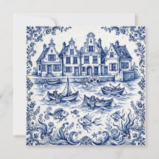Ville de Delft & Port de Pêche Bleu Cobalt Blanc