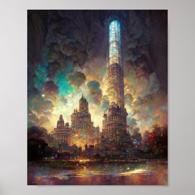 Ville De Lumière Imaginaire Sci-Fi Art Poster (Devant)