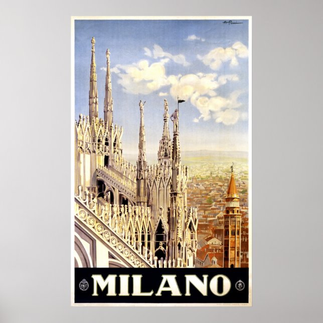 Ville de Milan affiche de voyage italienne 1920 (Devant)