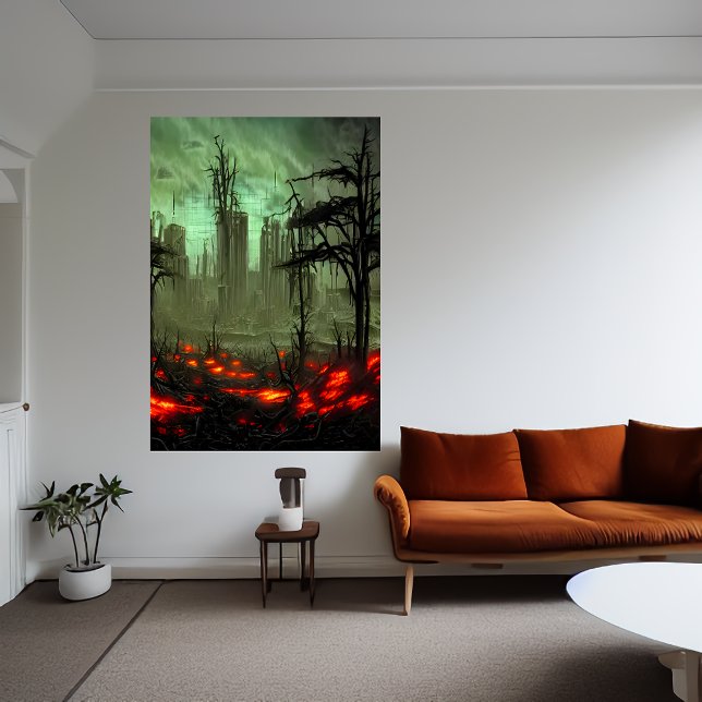 ville en feu abandonnée | AI Art Poster (Créateur téléchargé)