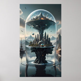 Ville Futuriste Surréaliste sous Affiche de Verre