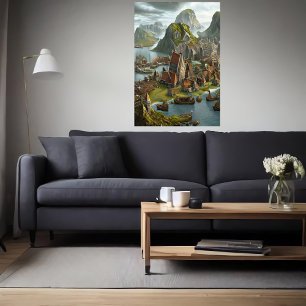 Ville viking en bord de mer   AI Art Poster
