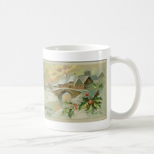 Ville vintage de Noël avec le houx Mug