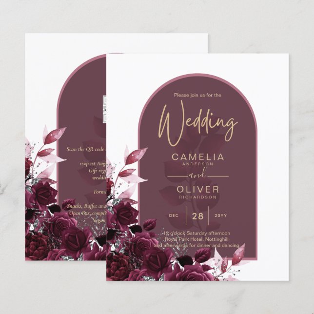 Vin Bourgogne Rose Gold Texte Mariage INVITE (Devant / Derrière)