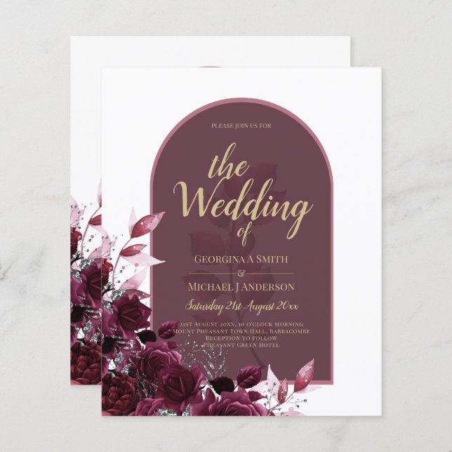 Vin Bourgogne Rose Gold Texte Mariage INVITE (Devant / Derrière)