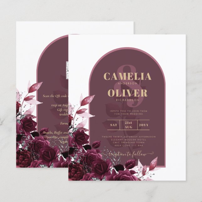 Vin Bourgogne Rose Gold Texte Mariage INVITE (Devant / Derrière)