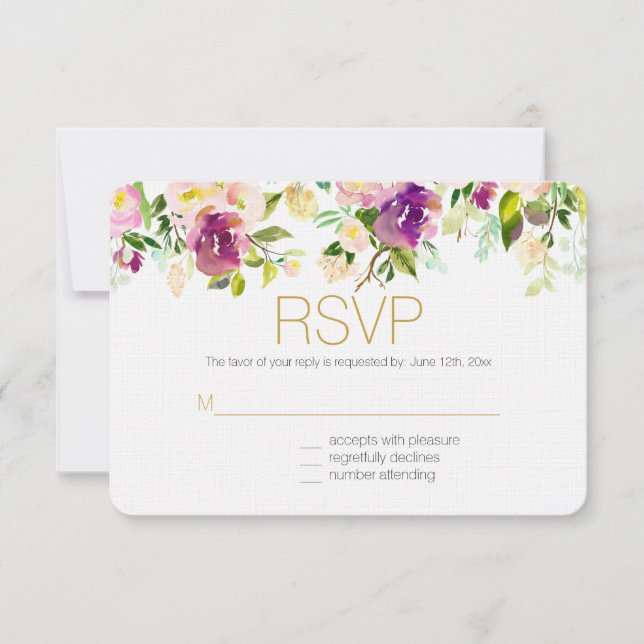 Vin de Bourgogne et aquarelle rose Floral RSVP (Devant)