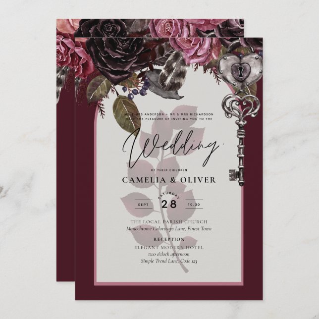 Vin de Bourgogne Floral Mariage Automne INVITATION (Devant / Derrière)