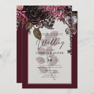 Vin de Bourgogne Floral Mariage Automne INVITATION
