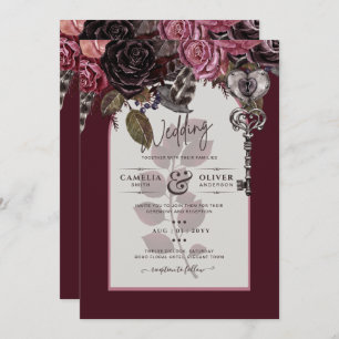 Vin de Bourgogne Floral Mariage Automne INVITATION