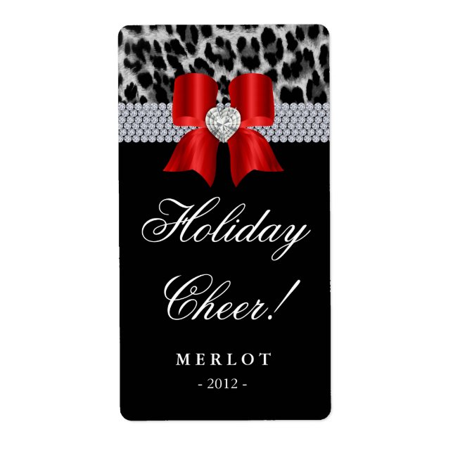 Vin de Noël Étiquette Leopard Diamonds Bow (Devant)