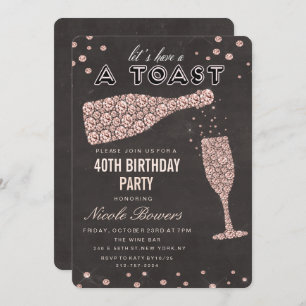 Vin Diamant Or rose Verre Anniversaire Invitation