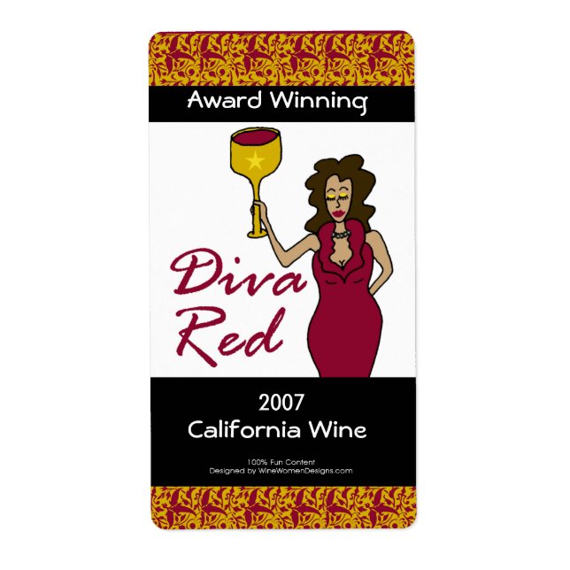 Vin Diva "Diva Red" Custom Faux Vins Étiquettes (Devant)