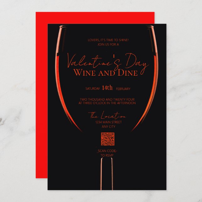 Vin et dîner Valentine QR Code Invitation (Devant / Derrière)
